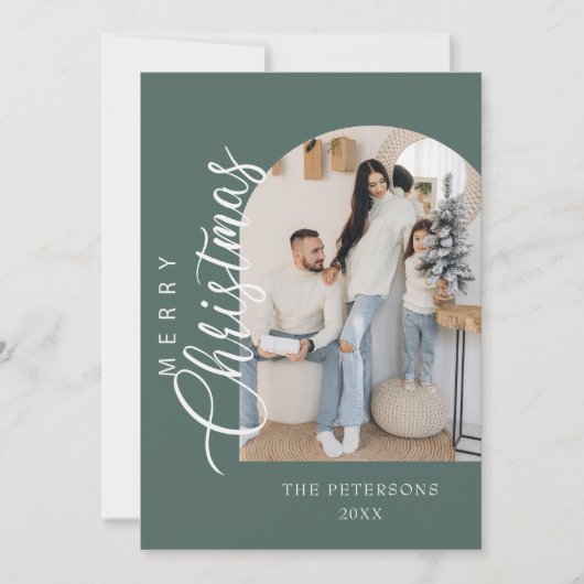 アーチ形セージ緑の写真クリスマスグリーティング シーズンカード (正面)