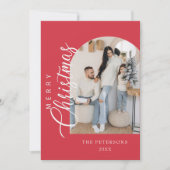 アーチ形ピンク写真クリスマスグリーティング シーズンカード (正面)