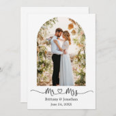 アーチ書モダン道ハートミセス結婚ズ サンキューカード (正面/裏面)