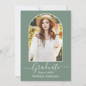 アーチ書道モダンセージ緑の卒業 案内状 (正面)