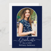 アーチ書道モダンフォトブルー卒業 案内状 (正面/裏面)