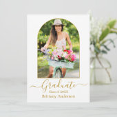 アーチ書道モダン写真金ゴールド卒業 案内状 (スタンド正面)