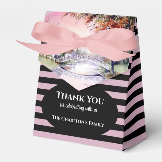 アーチ橋の水色絵画の引っ越し祝いパーティー フェイバーボックス (正面サイド)