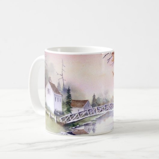 アーチ橋ニューイングランド水の色絵画の コーヒーマグカップ (正面左)