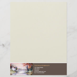 アーチ橋ニューイングランド水の色絵画の レターヘッド