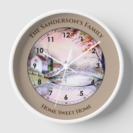 アーチ橋ニューイングランド秋の水色 壁時計 (正面)