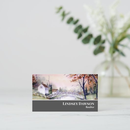 アーチ橋ニューイングランド風景水彩 名刺 (スタンド正面)