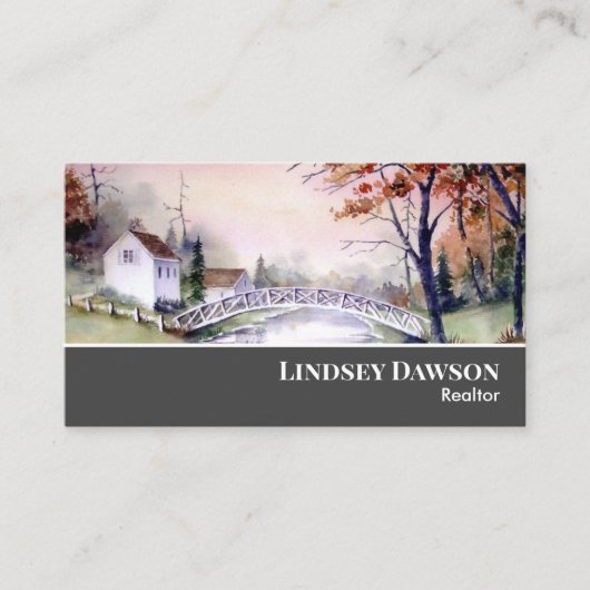 アーチ橋ニューイングランド風景水彩 名刺 (正面)