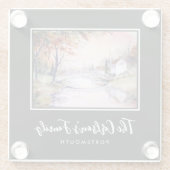 アーチ橋メイン秋の水の色絵画のGif ガラスコースター (裏面)