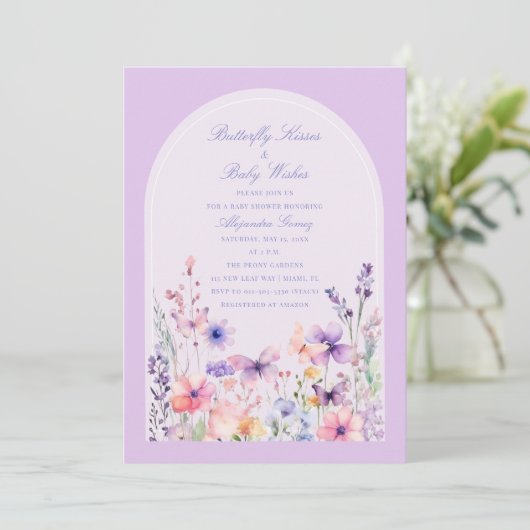 アーチ水カラーフローラバタフライベビーシャワー 招待状 (スタンド正面)