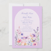 アーチ水彩フラワーバタフライ ベイビーシャワー 招待状 (正面)