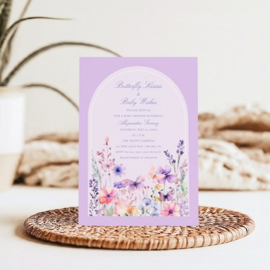 アーチ水彩フラワーバタフライ ベイビーシャワー 招待状