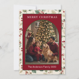 アーチ状のレッドホーリー入りカスタム5枚写真クリスマスカード シーズンカード