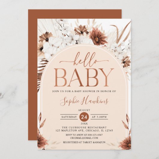 アーチ男女兼用ボモダンホフローラベビーシャワー 招待状 (正面/裏面)