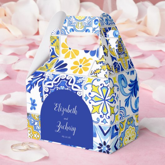 アーチ素朴ブルーイエローホワイトタイル結婚ズ フェイバーボックス (ウェディング)
