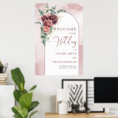 アーチ素朴赤面ブルゴーニュ金ゴールド結婚の歓迎 ポスター (ホームオフィス)