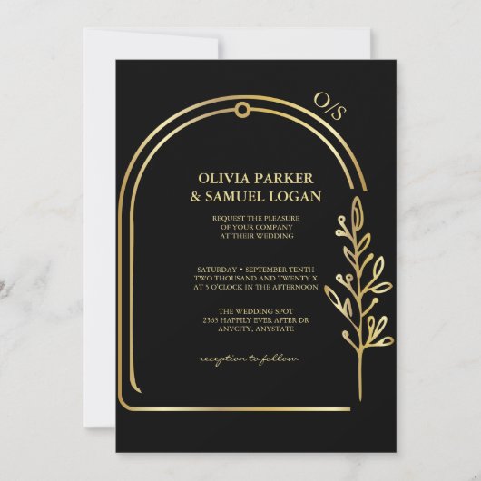 アーチ結婚ス | QRコード |モノグラムフローラ結婚ズ 招待状 (正面)