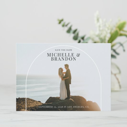 アーチ詳細フルフォト洗練された日付を保存 セーブザデート (スタンド正面)