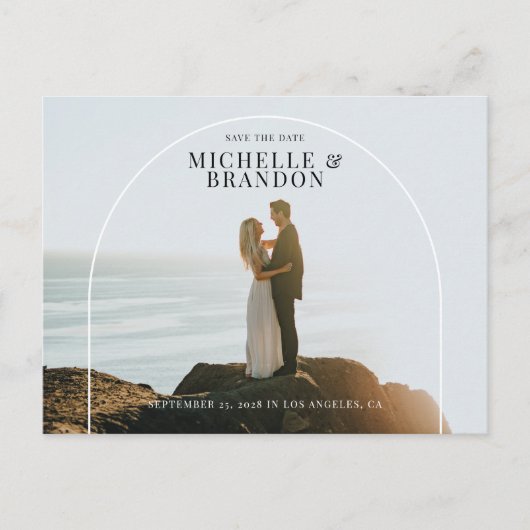 アーチ詳細フルフォト洗練された日付を保存 案内ポストカード (正面)