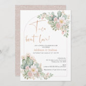アーチ赤面フローラタコビュートラブカップルブライダル 招待状 (正面/裏面)