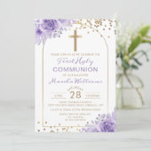 アーチ金ゴールドパープルフローラファースト聖餐式 招待状 (スタンド正面)