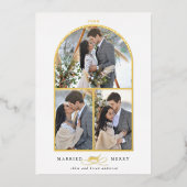 アーチ3フォト結婚したホイルメリーホリデーカード 箔招待状 (正面)