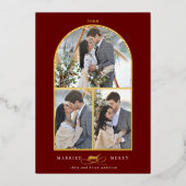 アーチ3フォト結婚したホイルメリーホリデーカード 箔招待状 (正面)