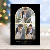 アーチ3フォト結婚したホイルメリーホリデーカード 箔招待状