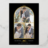 アーチ3フォト結婚したホイルメリーホリデーカード 箔招待状 (正面)