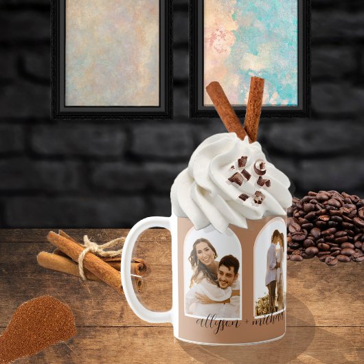 アーチ4写真テラコッタ |赤面カップル+名前C コーヒーマグカップ