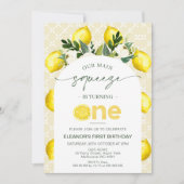 アーチ イエロー レモン メイン スクイーズ 1歳 誕生日 招待状 (正面)