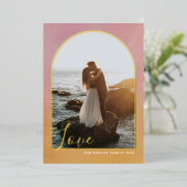  アーチ スクリプト ラブ ペイント ピンク ゴールド バーティカル リアル 箔シーズンカード (立ち正面)