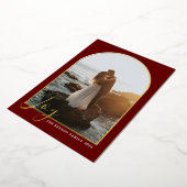 アーチ スクリプト 喜び 赤 垂直 リアル 箔シーズンカード (回転した状態)