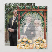 アーチ バターイエロー フォト ウェディング カップル シャワー 招待状 (正面/裏面)