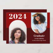 アーチ バーガンディ ツー フォト 卒業発表 招待状 (正面/裏面)