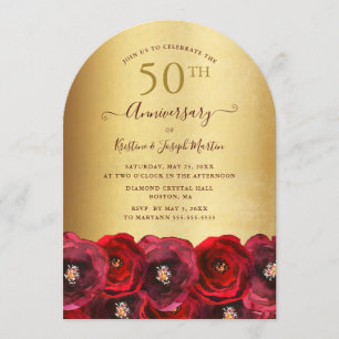 アーチ レッド ローズ フラワール ゴールド 50周年パーティー 招待状