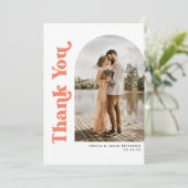 アーチ&レトロ型コーラルフォト結婚ズ サンキューカード (スタンド正面)