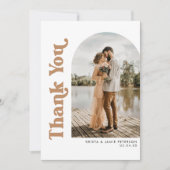 アーチ&レトロ型ニュートラルトープ結婚写真 サンキューカード (正面)