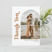 アーチ&レトロ型ニュートラルトープ結婚写真 サンキューカード (スタンド正面)