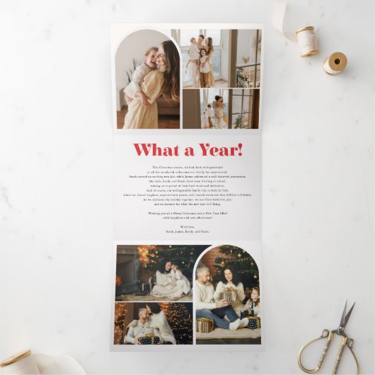 アーチ ヴィンテージ メリークリスマス アイボリー フォト トリフォールド (内部)