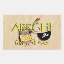 アーッ!海賊の宝物、オウム&アイパッチ 長方形シール