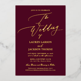 アーツアップ ルクセ カリグラフィー ワインレッド ゴールド 箔招待状