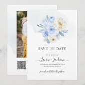 アーツアップ H2 ダスティーブルー ローズ セーブ・ザ・デート カード (正面/裏面)