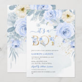 アーツアップ H2 ベイビーブルー ローズ ベイビーシャワー 招待状 (正面/裏面)