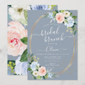アーツアプリ H2 ブラッシュ ピンク ブルー ローズ ブライダル ブランチ 招待状 (正面/裏面)