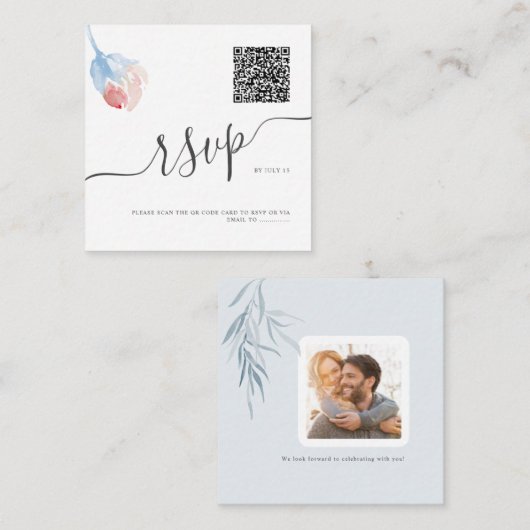 アーツアプリQRコード招待状 水彩 フレッシュ ピンクのバラ ノートカード (正面/裏面)