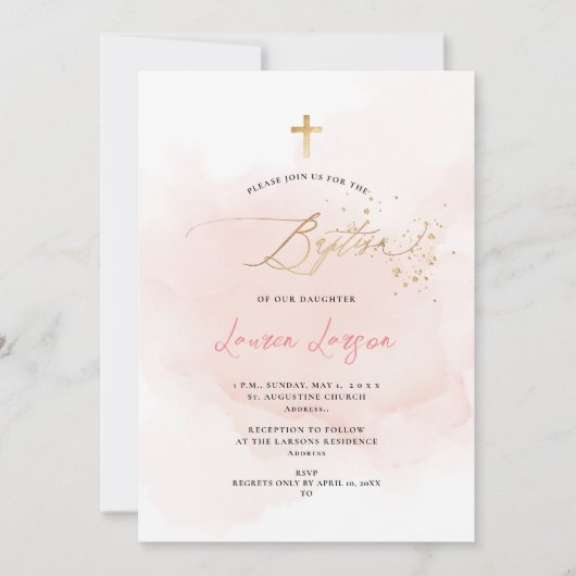 アーツアプ エレガント H2 ウォッシュド ペイルピンク 洗礼 招待状 (正面)