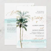 アーツアプ 豪華なトロピカルパラダイス パーム ヤシの木 ショアライン 招待状 (正面/裏面)