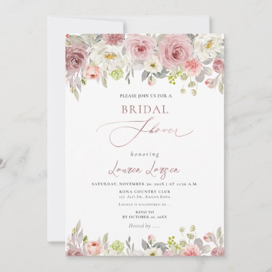 アーツアプ H2 ダスティピンクのバラ ブライダルシャワー 招待状 (正面)