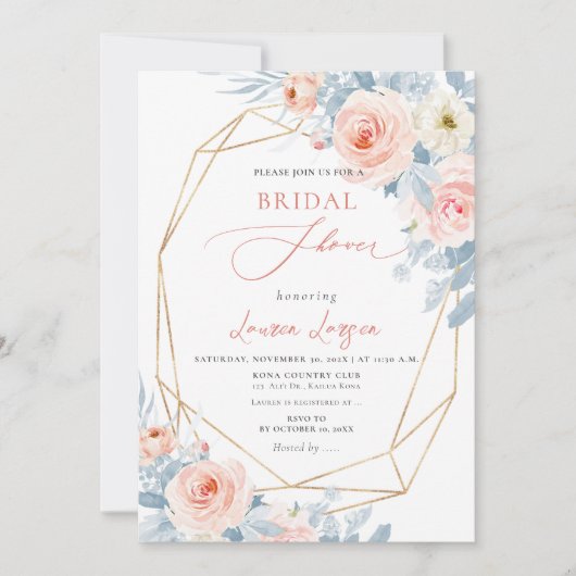 アーツアプ H2 ブッシュ ピンク ローズ ブライダル シャワー 招待状 (正面)